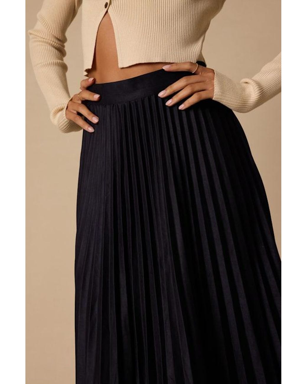 Lulus Natural Raylie Suede Pleated Midi Skirt
