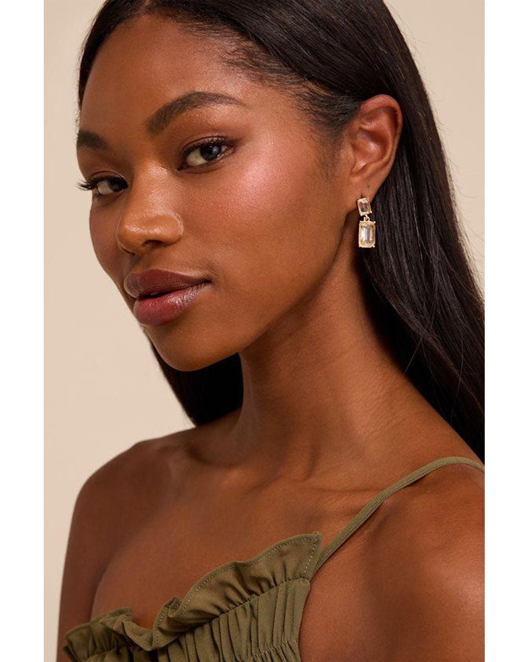 Lulus Brown Elmont Rhinestone Earrings