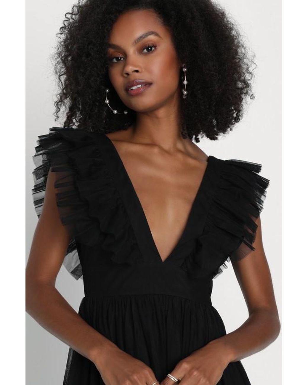Lulus Black Simply Delighted Mesh Ruffled Backless Maxi Dress