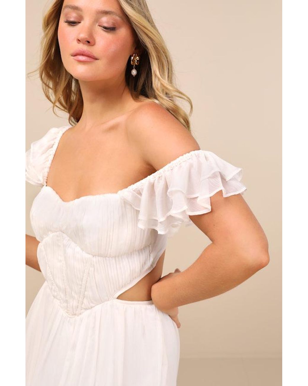 Lulus Natural Mio Pleated Tie-Back Midi Dress