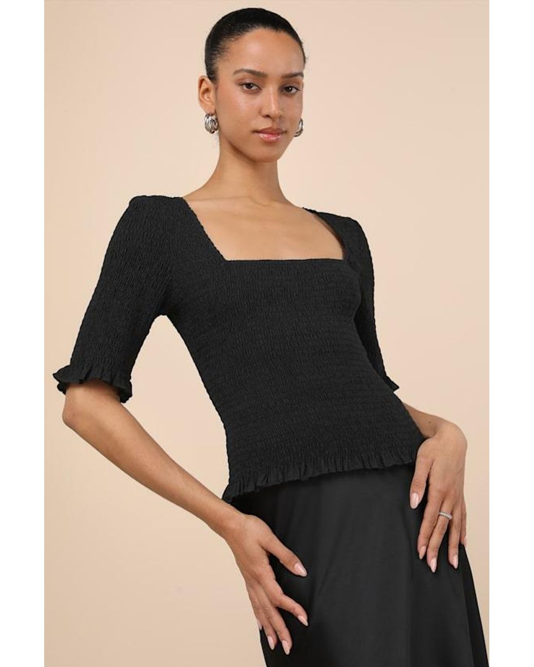 Lulus Black Enna Smocked Short Sleeve Top