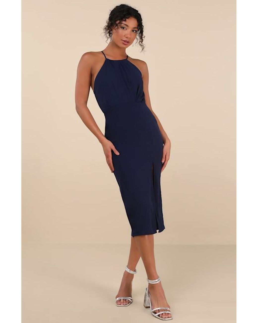 dreamy date night navy blue sleeveless midi dress Lulus Dreamy Date Night Sleeveless Midi Dress in Blue