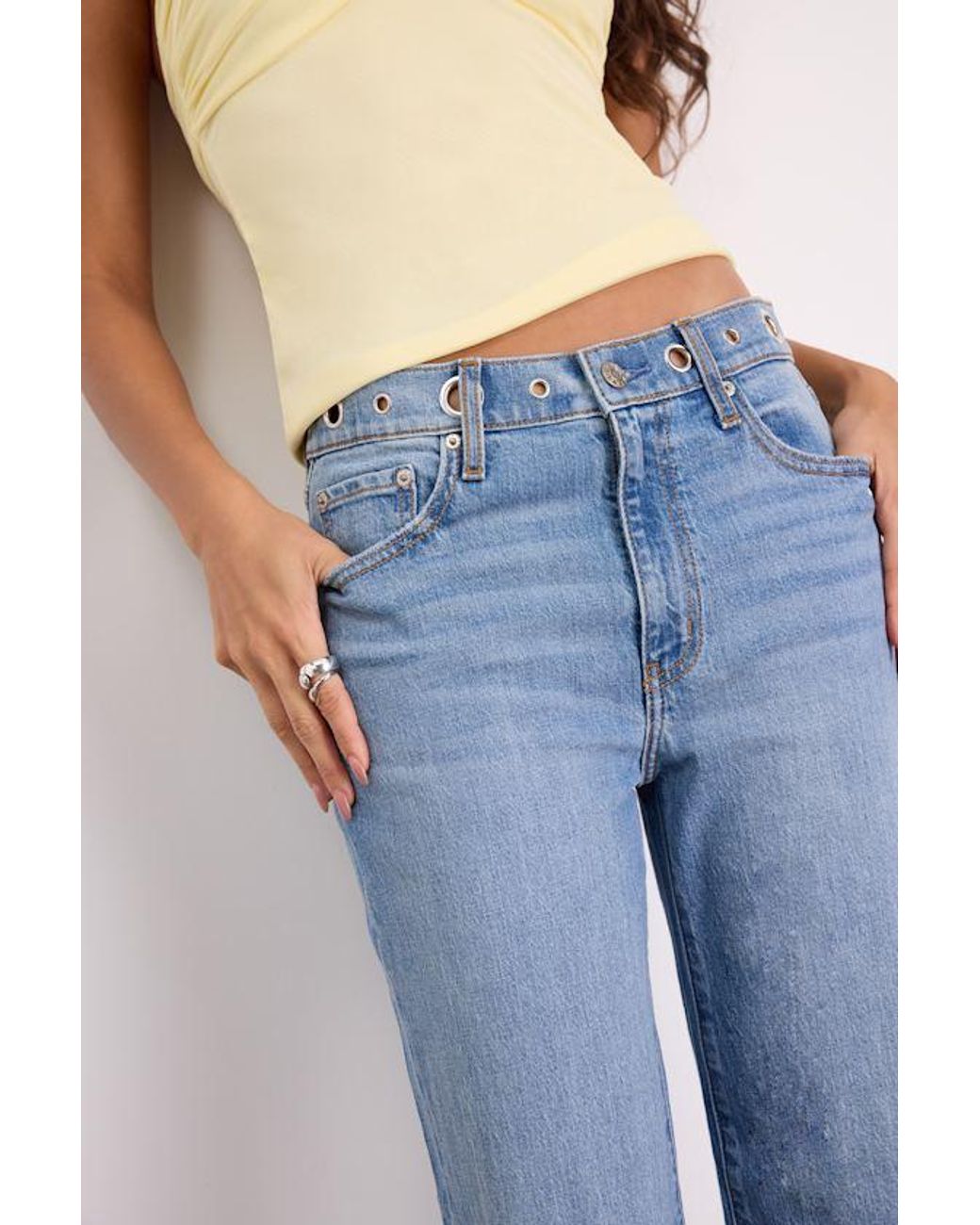 Daze Denim Blue 1999 Slouchy Medium Wash Grommet Jeans
