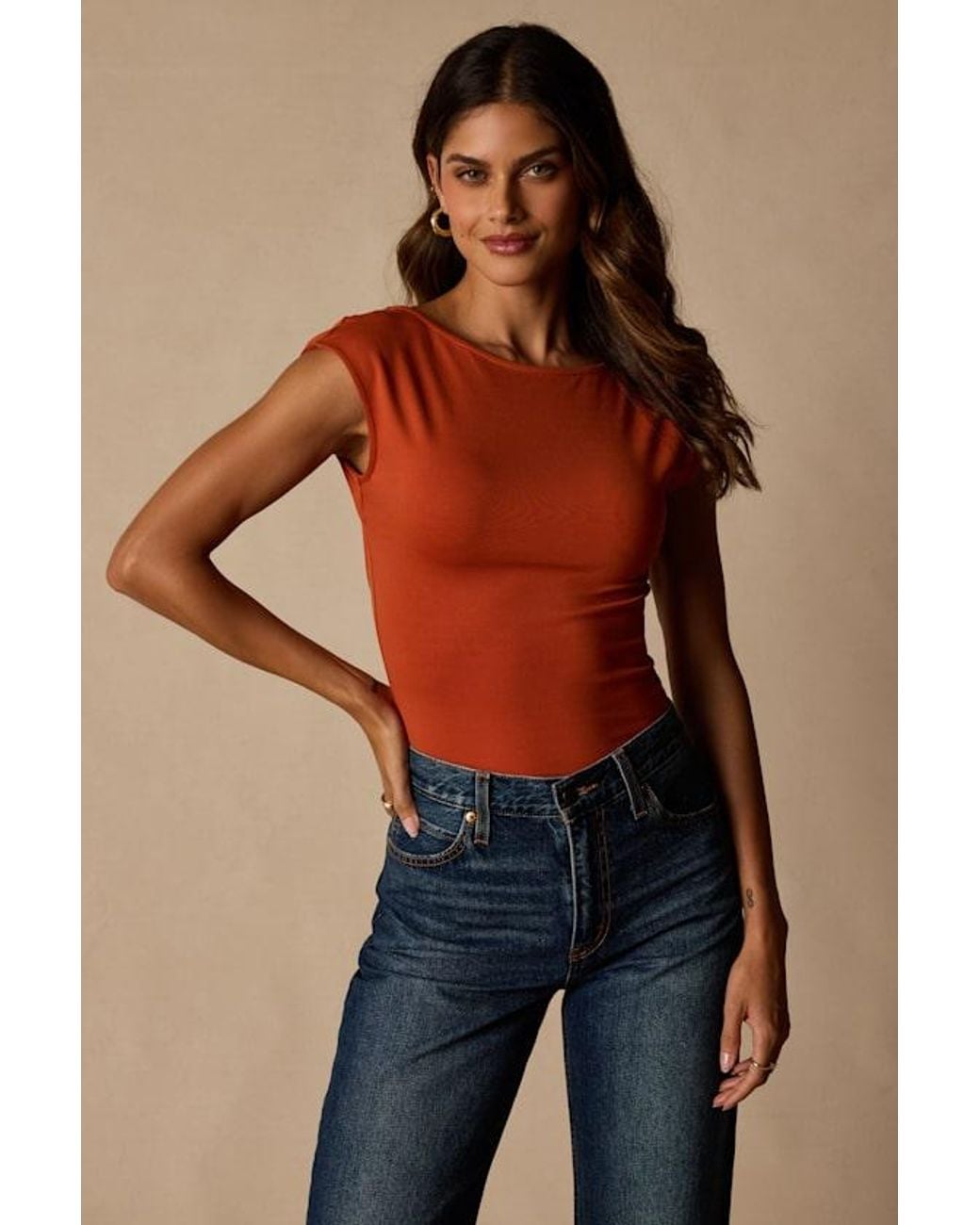 Lulus Orange Asher Short Sleeve Backless Top