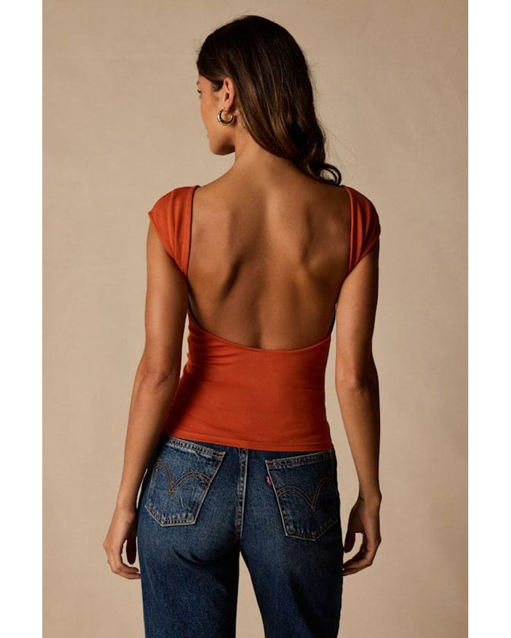 Lulus Orange Asher Short Sleeve Backless Top