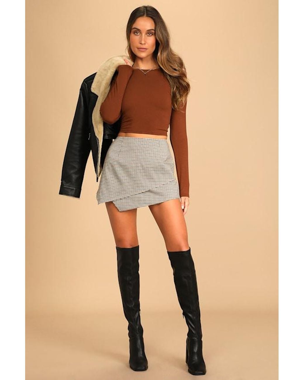 Lulus Brown Begin With The Basics Long Sleeve Crop Top