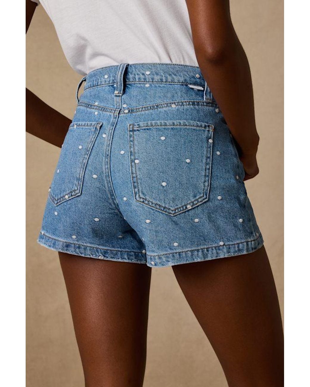 Daze Denim Blue Knockout Medium Wash Polka Dot Denim Shorts