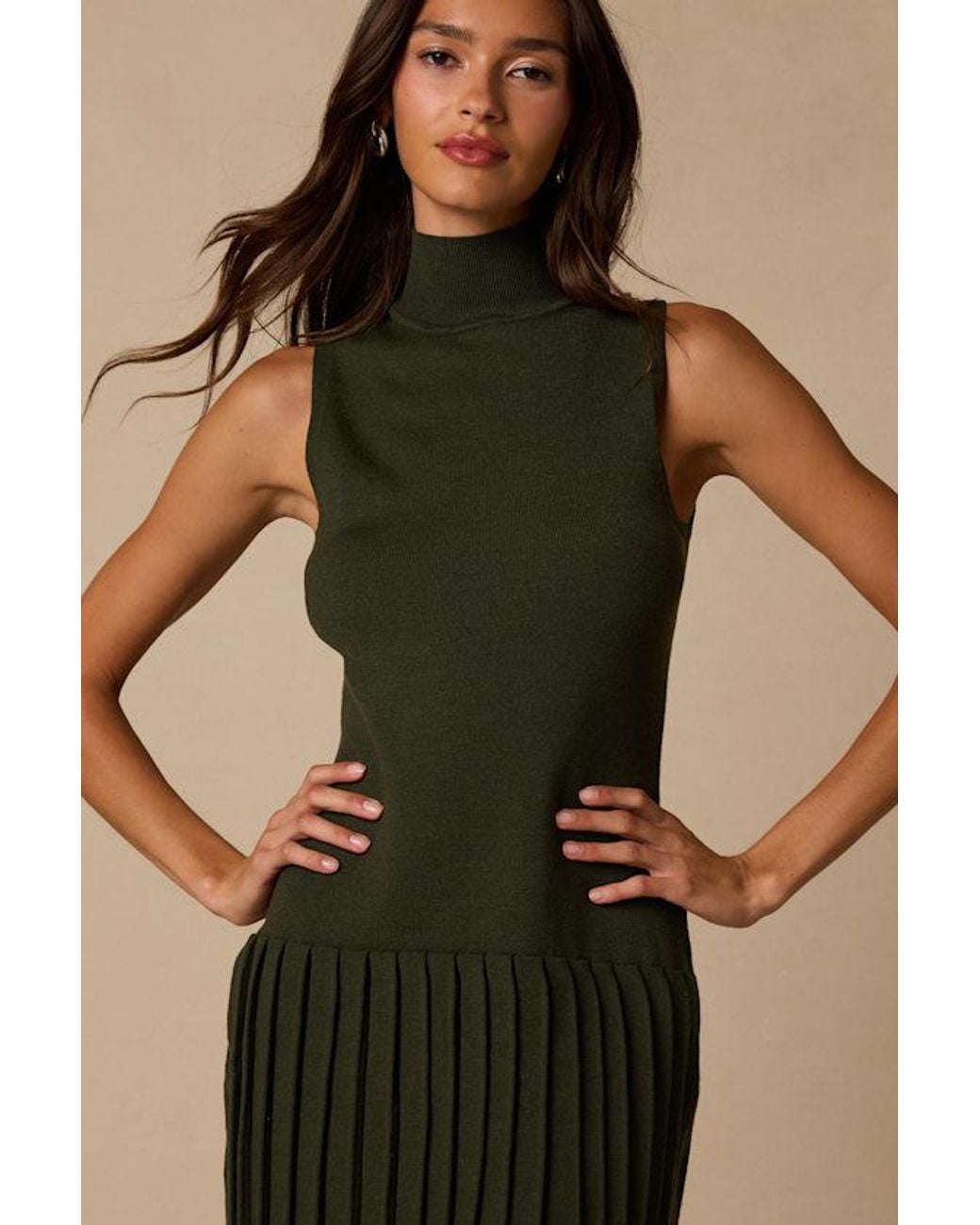Lulus Green Vanessa Sleeveless Mock Neck Sweater Dress