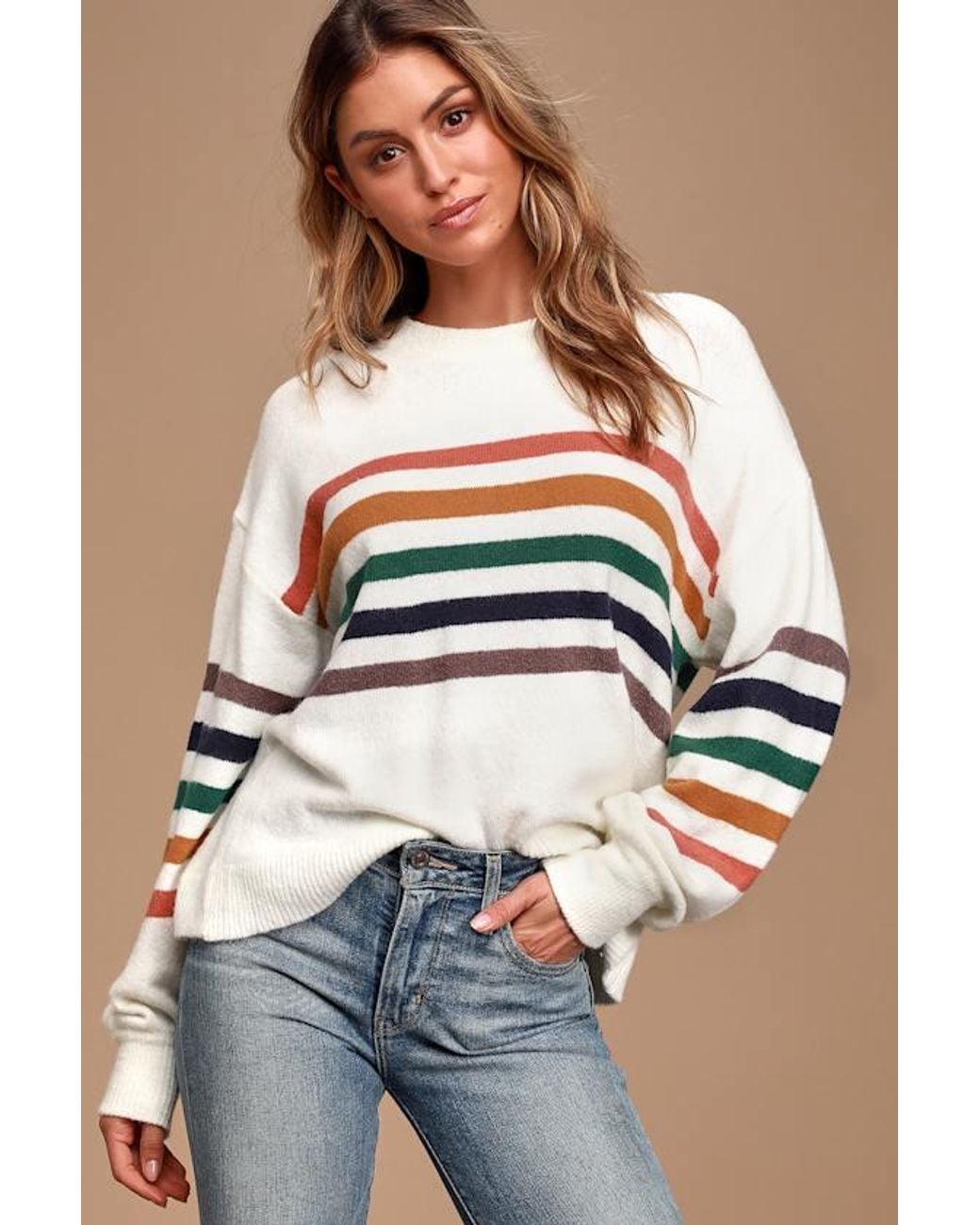 Lulus Blue Heart To Heart Multi Striped Sweater