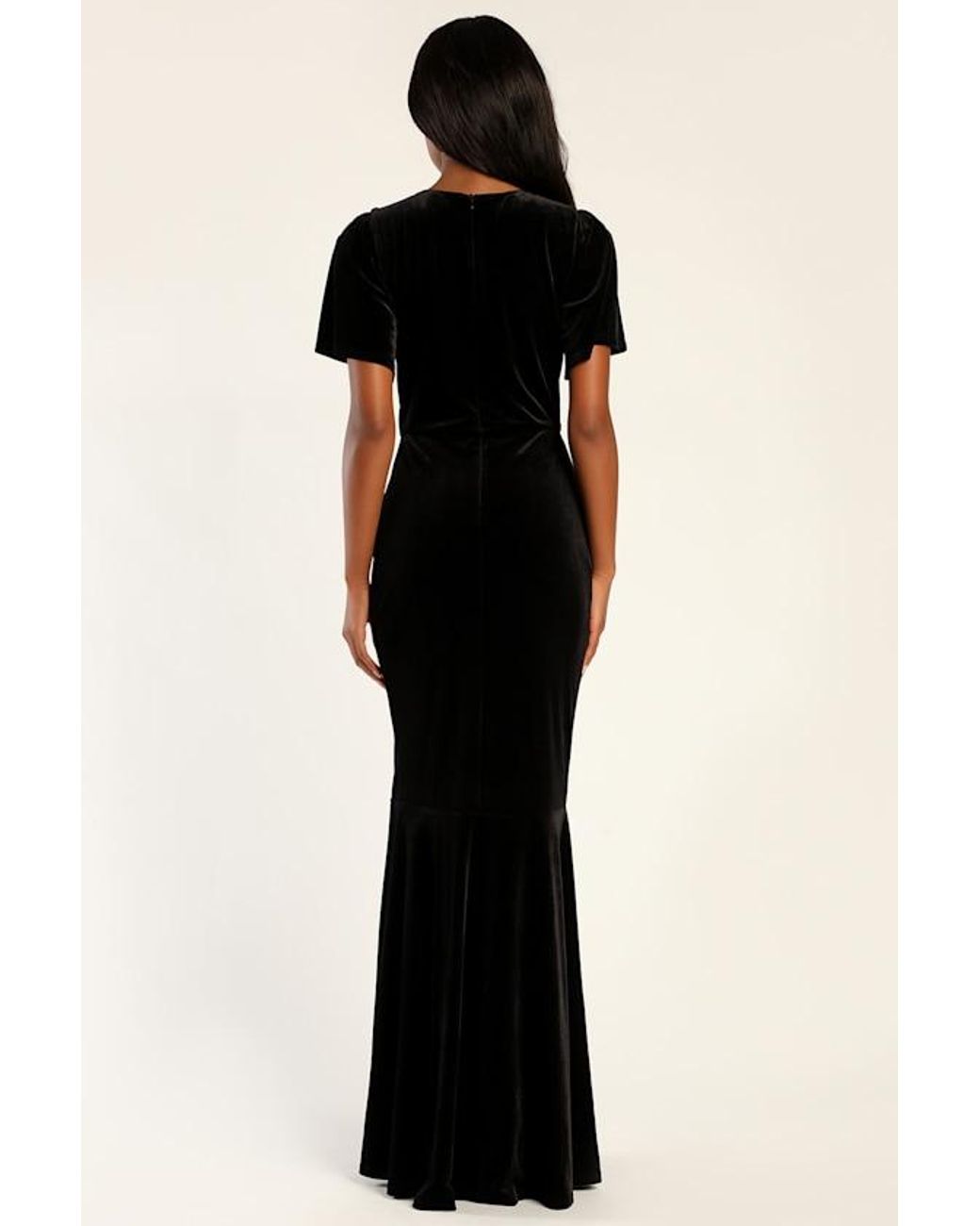 Lulus Black Elegant Evenings Velvet Flutter Sleeve Trumpet Maxi Dress