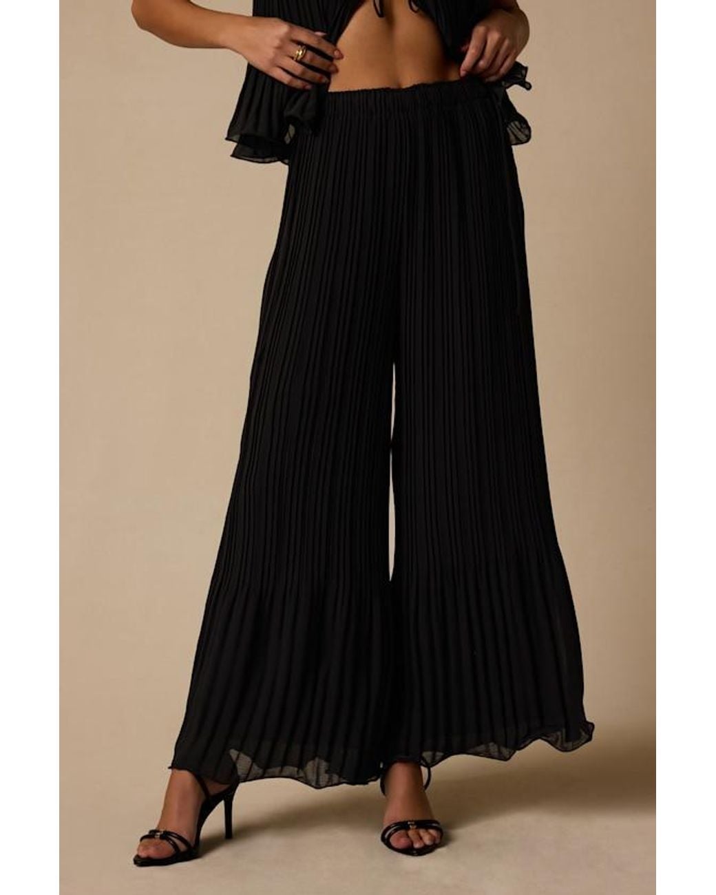 Lulus Black Adela Plisse Wide-Leg Pants