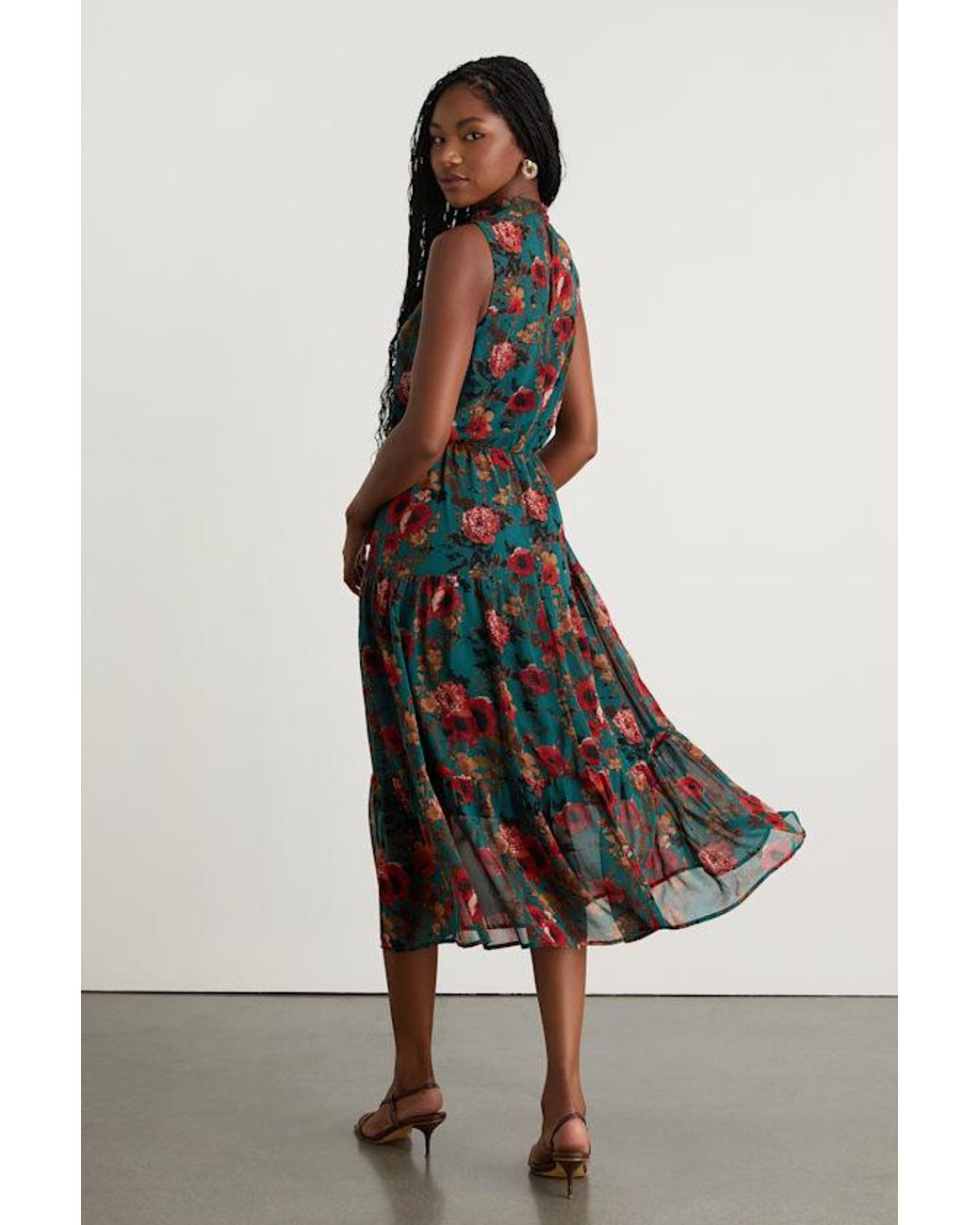 Lulus Blue In My Dreams Multi Floral Print Midi Dress