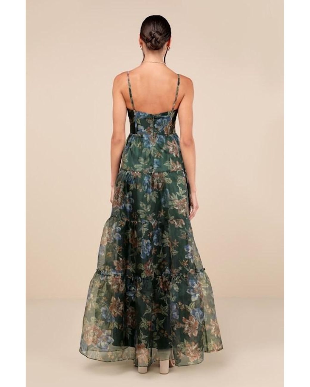 Lulus Exclusive Glamour Floral Organza Tiered Maxi Dress in Green | Lyst