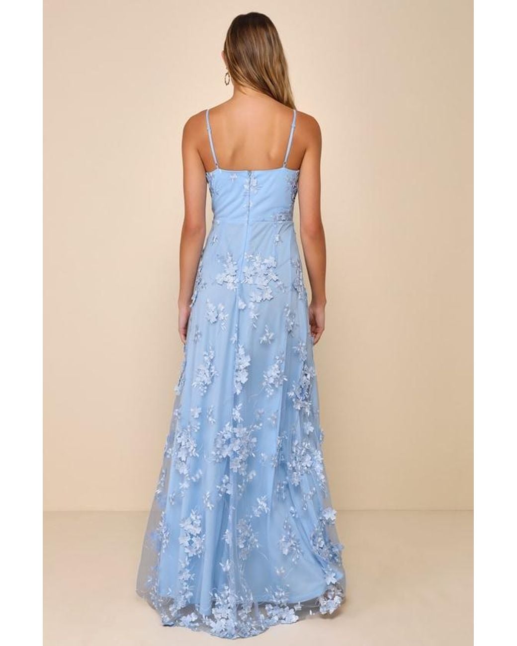Lulus Blue Rare Presence 3D Floral Surplice Maxi Dress