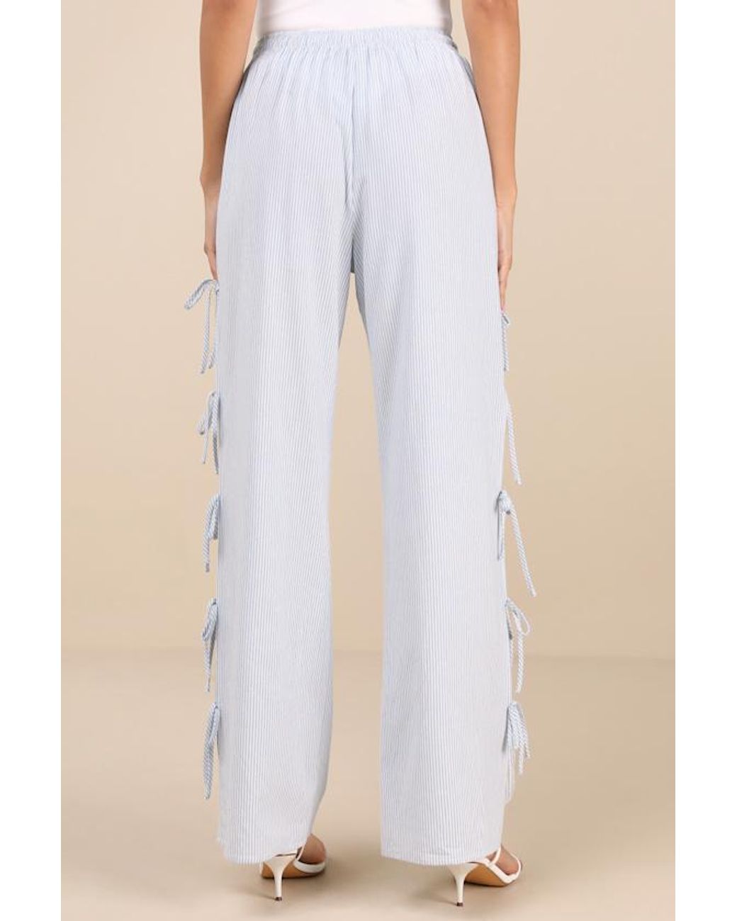 Lulus Natural Palila Striped Side-Tie Pants