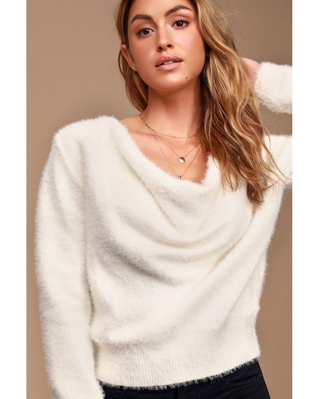 Lulus Natural Care For You Eyelash Knit Cowl Neck Reversible Sweater