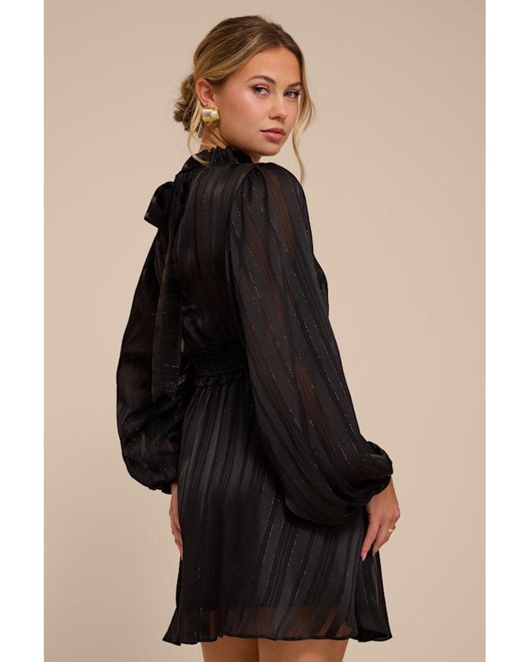 Lulus Black Andie Striped Mock Neck Mini Dress