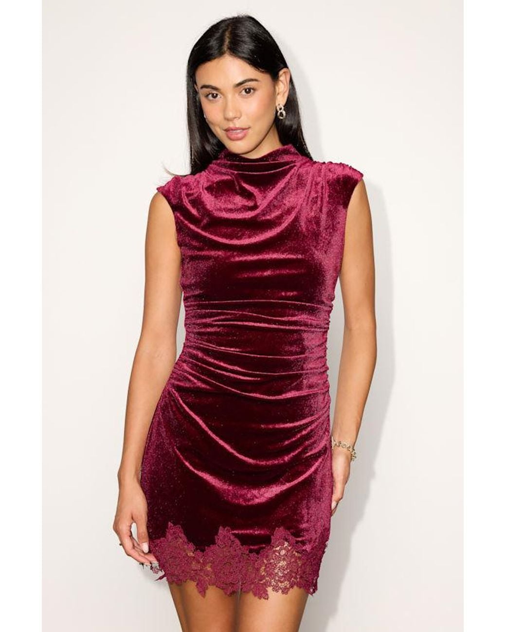 Lulus Red Elena Velvet Lace Mini Dress
