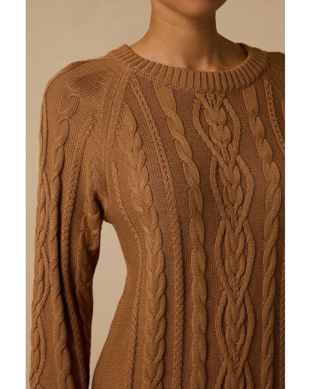 Lulus Natural Alvie Cable Knit Drop Waist Sweater Dress