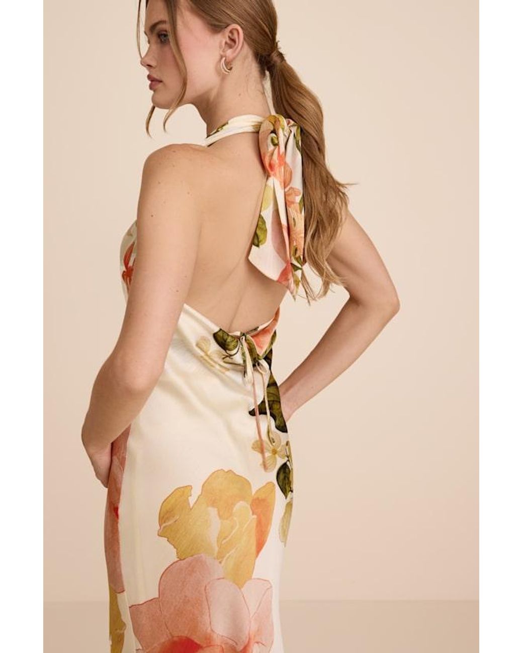 Lulus Natural Diane Multi Floral Cowl Maxi Dress