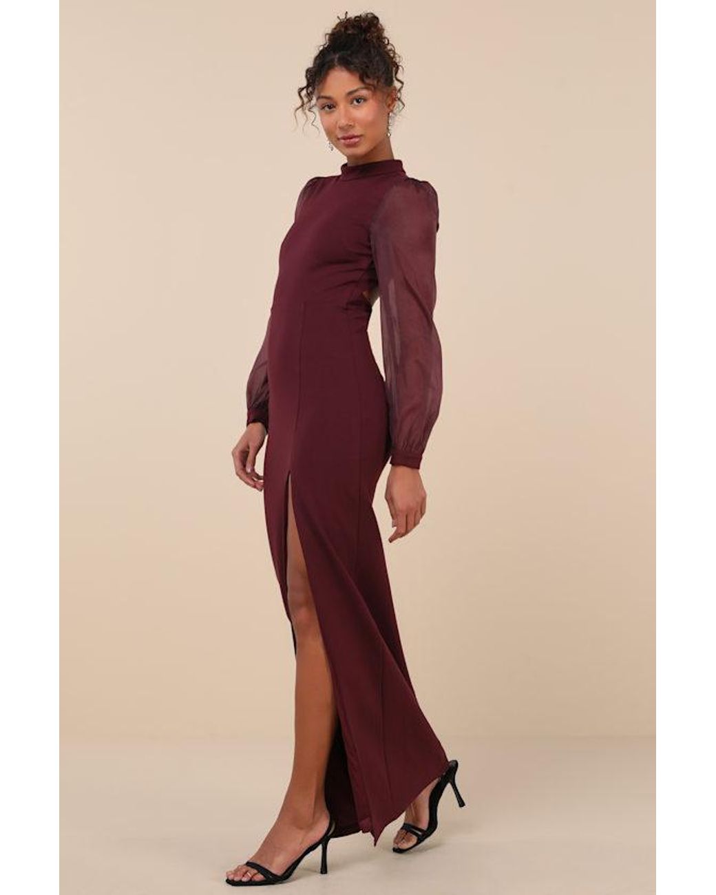 Lulus Purple Seeking Sophistication Plum Backless Balloon Sleeve Maxi Dress