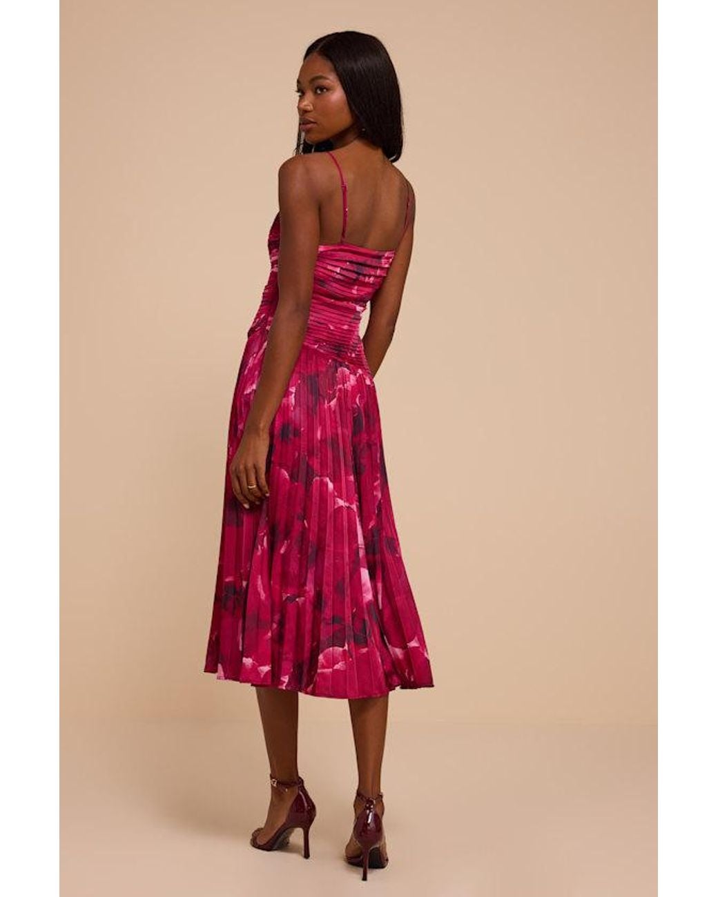 Lulus Red Donya Pleated Midi Dress