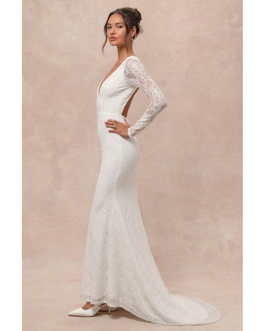 Lulus Natural Emmersyn Lace Backless Maxi Dress