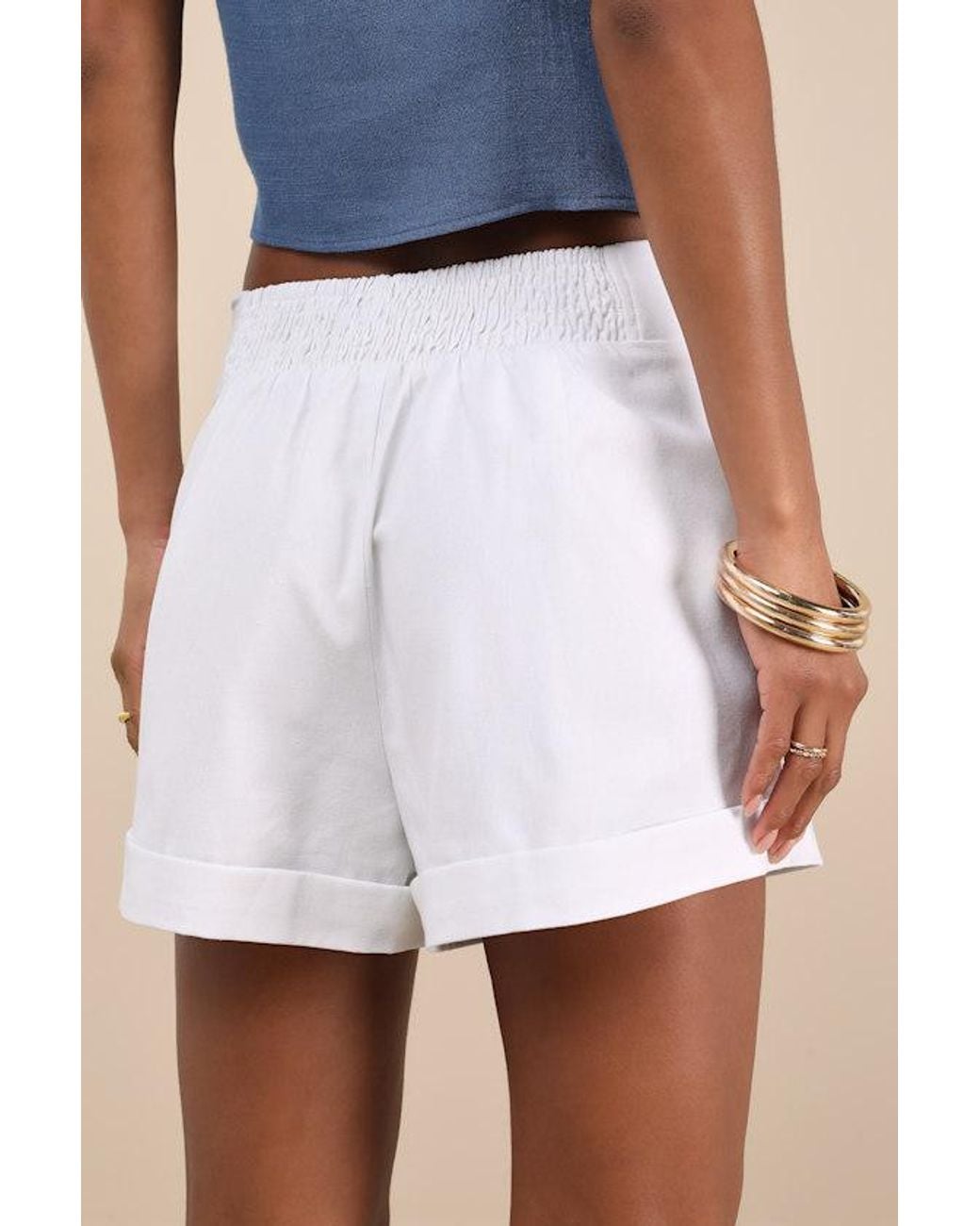 Lulus Blue Marieke Pleated High-Rise Shorts