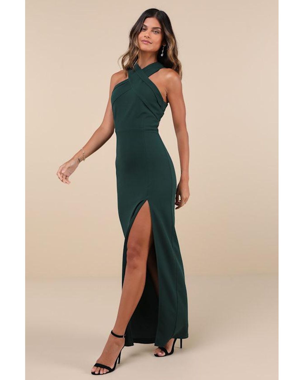 Lulus Blue Head To Cocktail Hour Halter Neck Maxi Dress