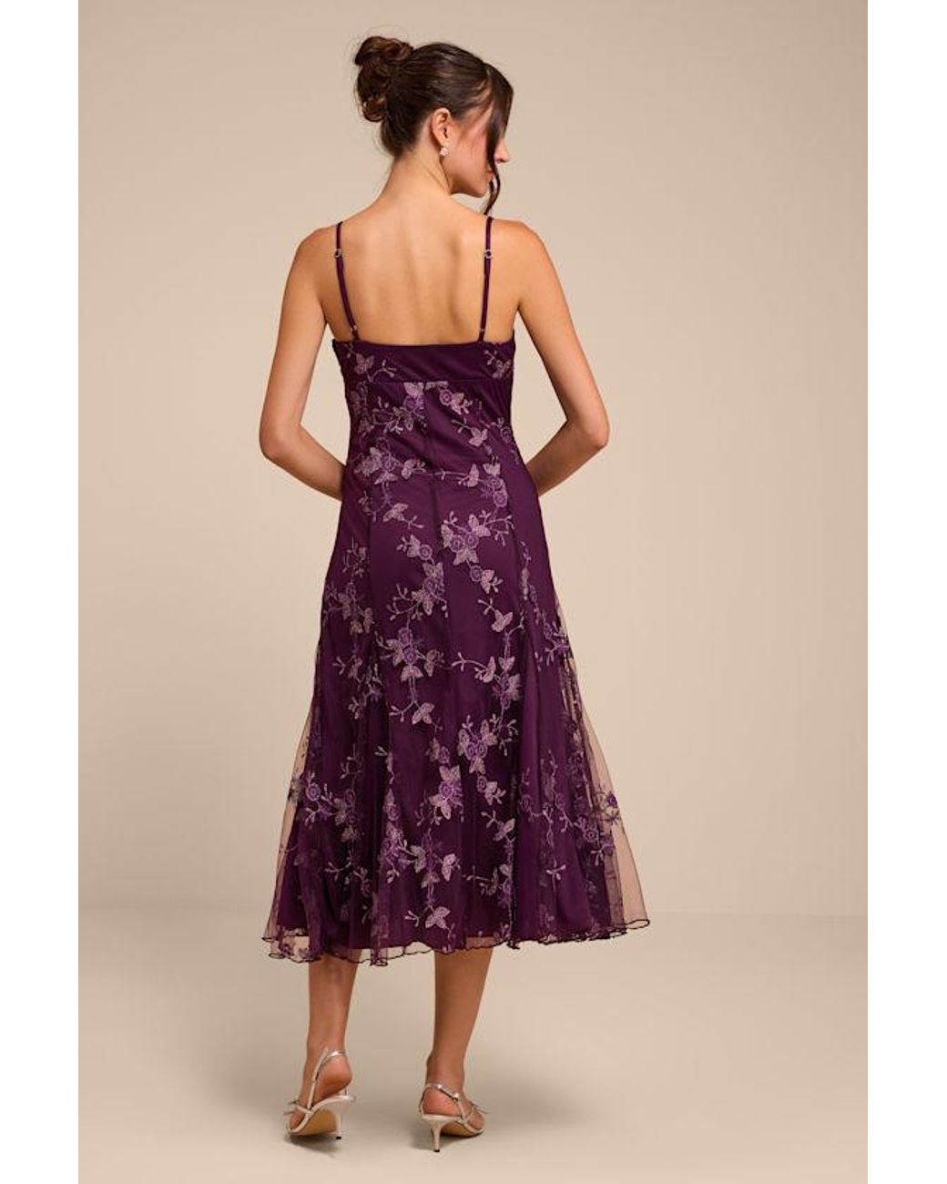 Lulus Purple Sandia Plum Floral Embroidered Midi Dress