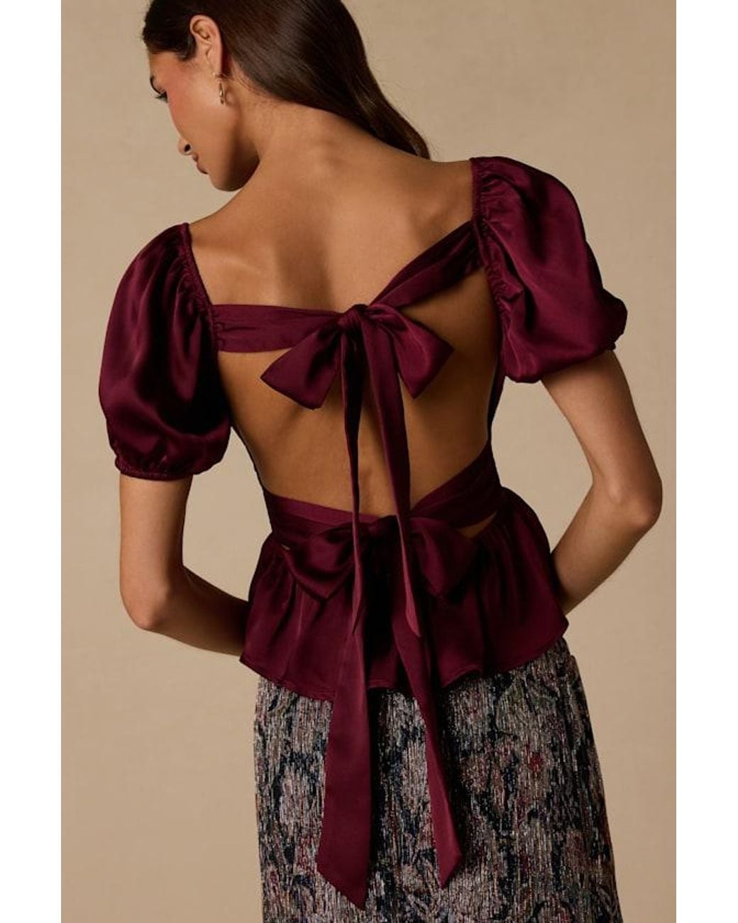 Lulus Red Romi Satin Puff Sleeve Peplum Top