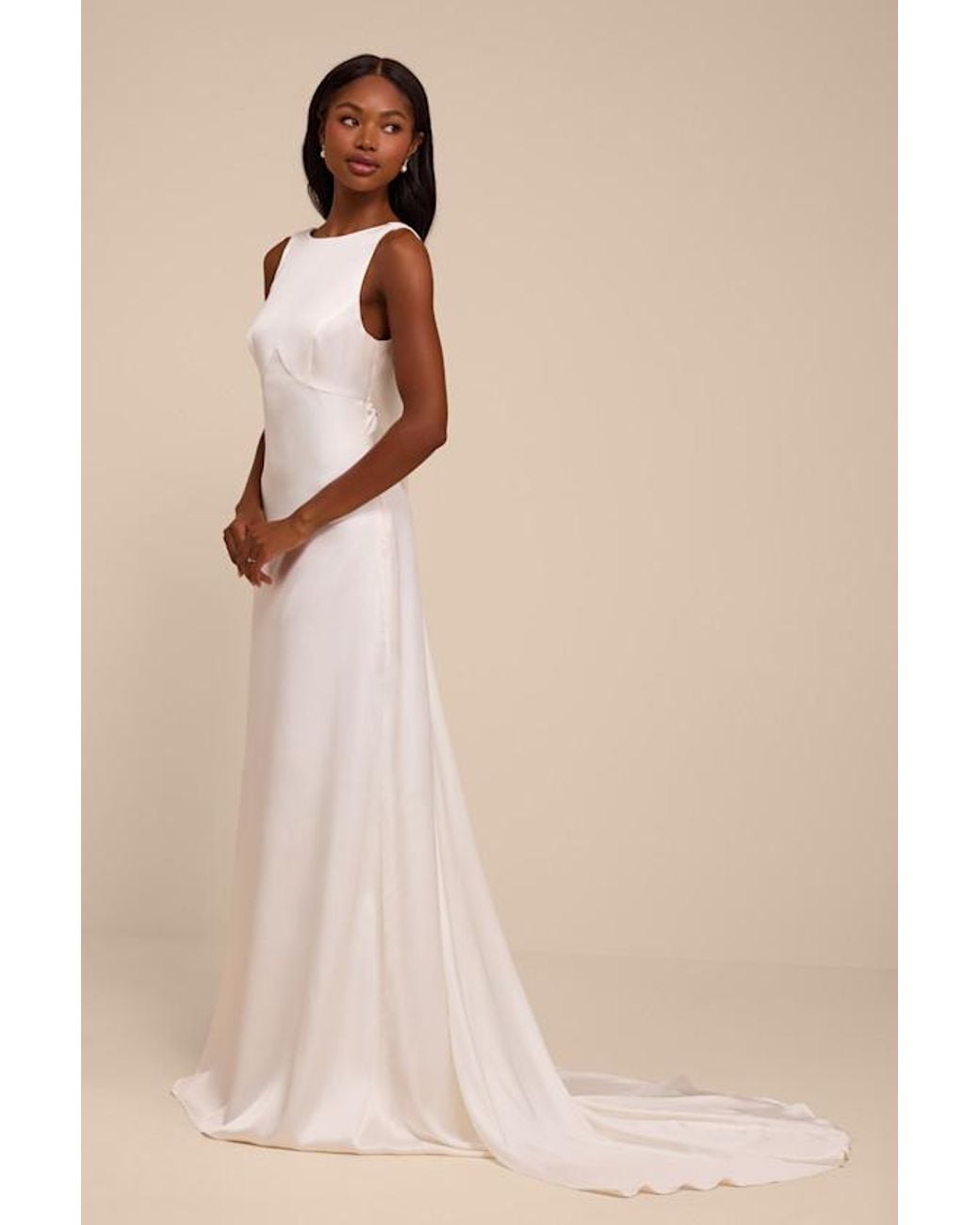 Lulus Natural Martine Satin Backless Maxi Dress
