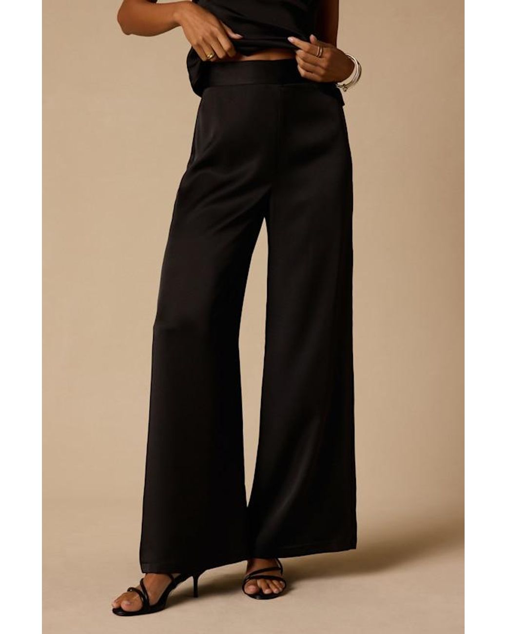 Lulus Natural Thriving Vibes Satin Wide-Leg Pants