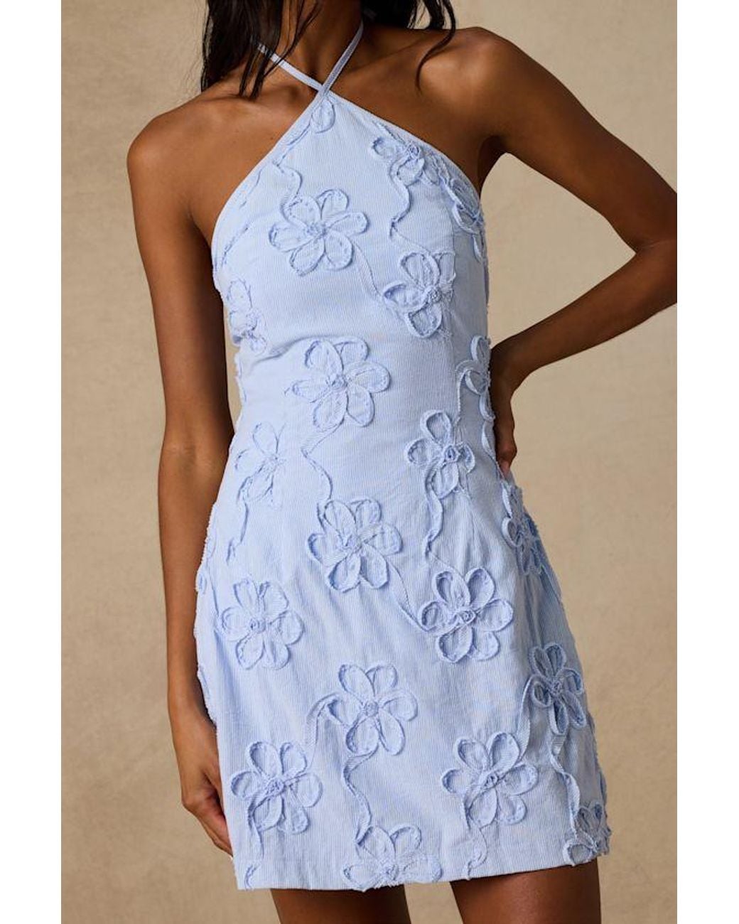 Lulus Blue Marlina Striped Floral Halter Mini Dress