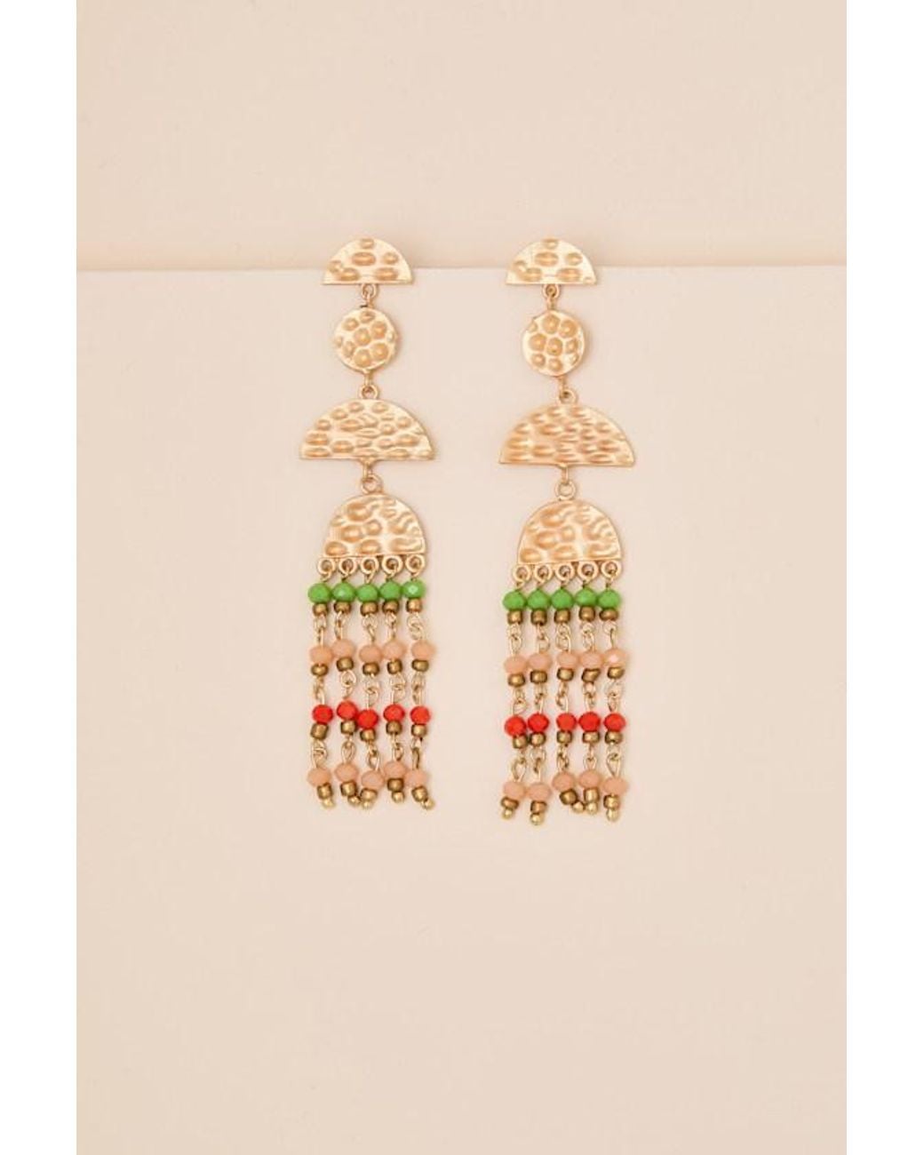 Lulus Natural Marisela Hammered Beaded Statement Earrings