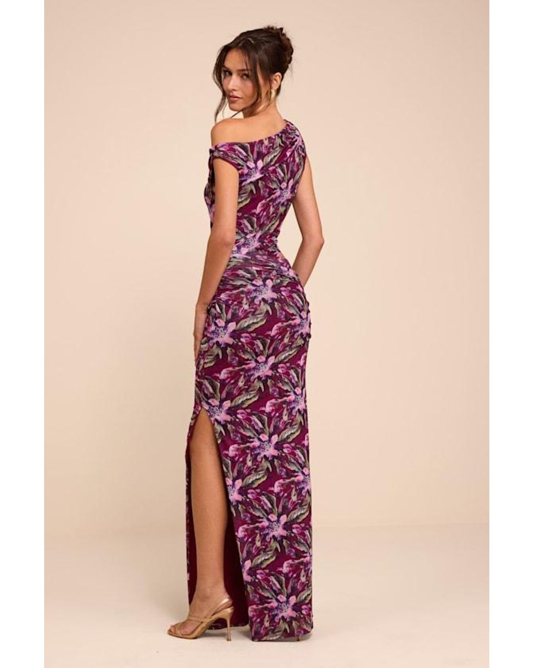 Lulus Red Veya Multi Floral Mesh Asymmetrical Maxi Dress