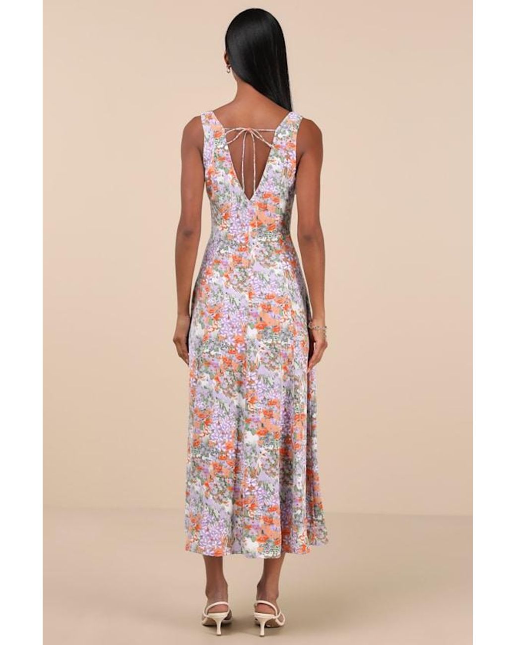 Lulus Natural Your Only Darling Floral Print Sleeveless Midi Dress
