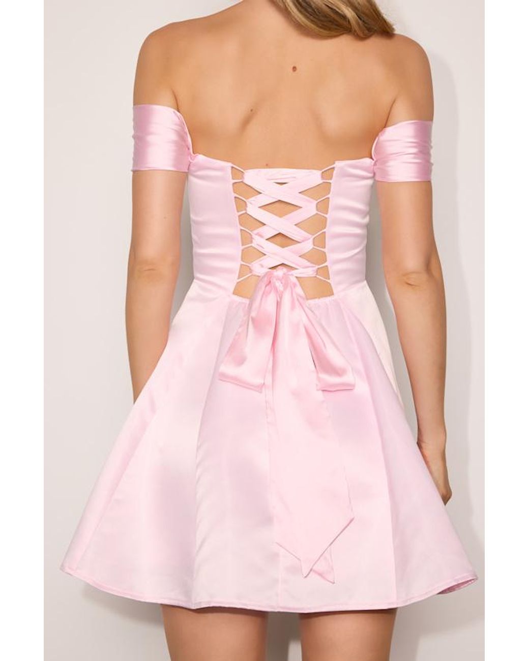 Lulus Pink Rhylee Satin Lace-Up Off-The-Shoulder Mini Dress