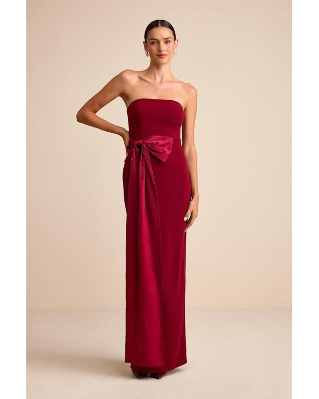 Lulus Red Marvelous Vision Strapless Bow Column Maxi Dress
