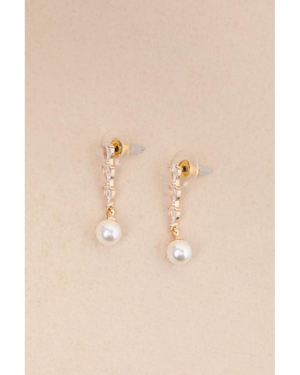 Lulus Brown Dreamy Dazzle Rhinestone Pearl Drop Earrings