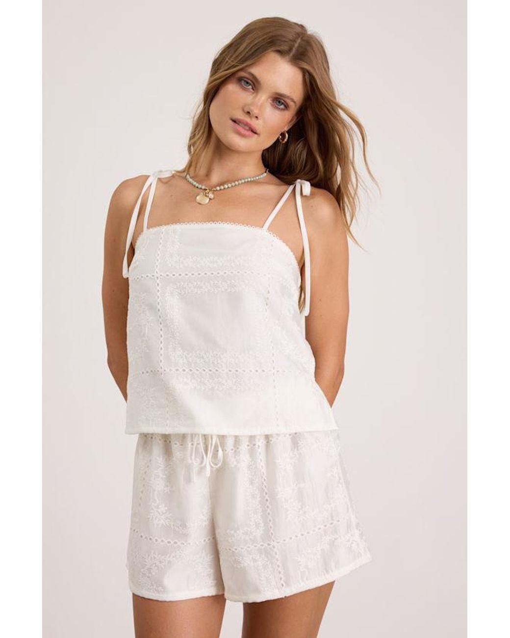 Lulus White Misa Embroidered Tie-Strap Tank Top