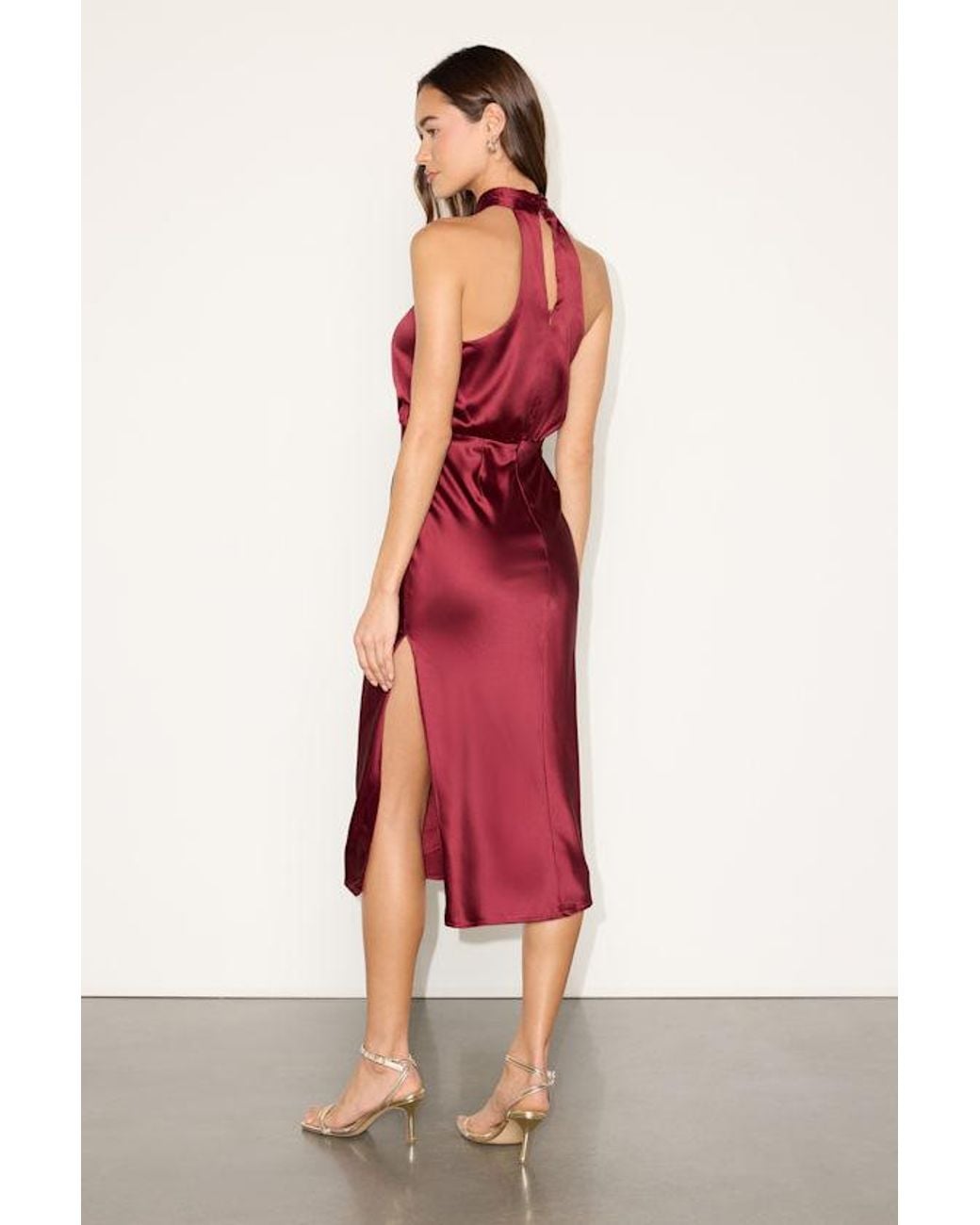 Lulus Red Jacey Satin Halter Midi Dress