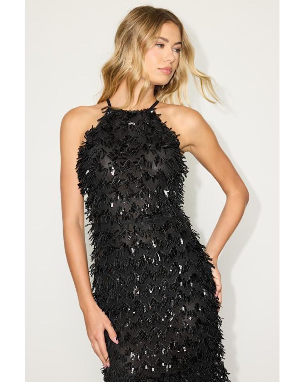 Lulus Black Fallon Sequin Halter Midi Dress