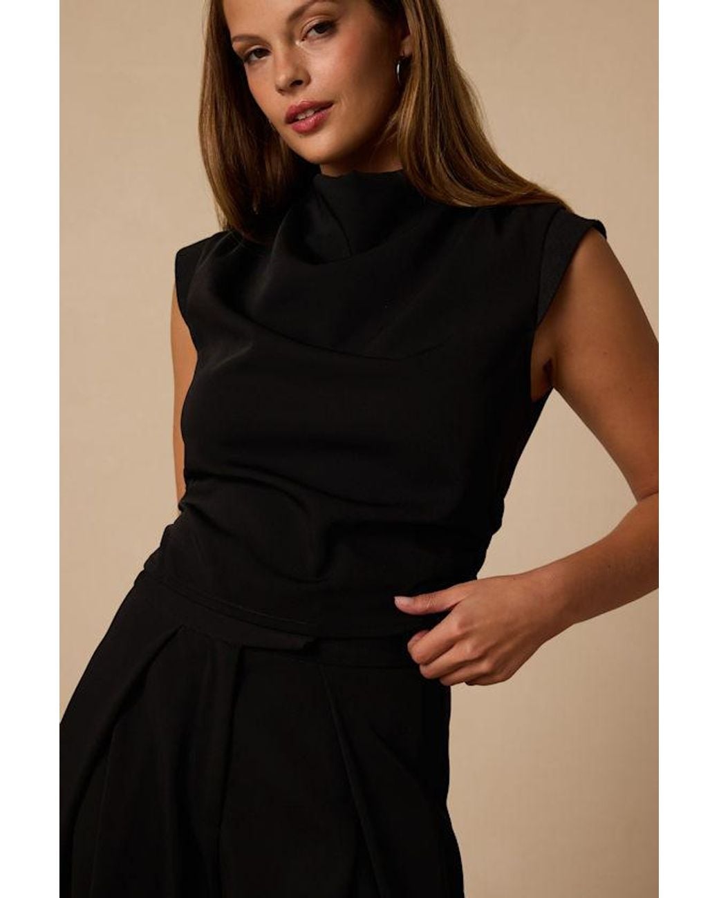 Lulus Black Vernon Cap Sleeve Top