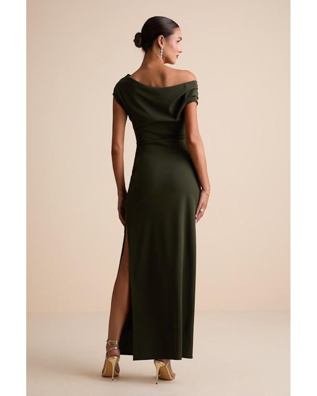 Lulus Green Janine Dark Asymmetrical Maxi Dress