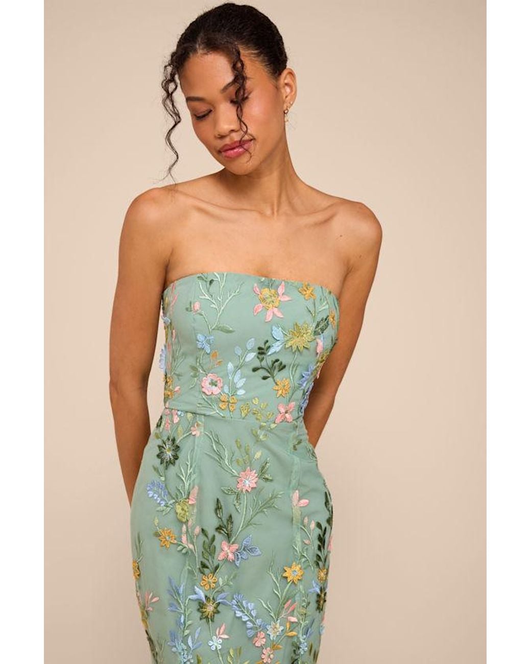 Lulus Green Stefanie Dark Sage Floral Embroidered Mermaid Maxi Dress