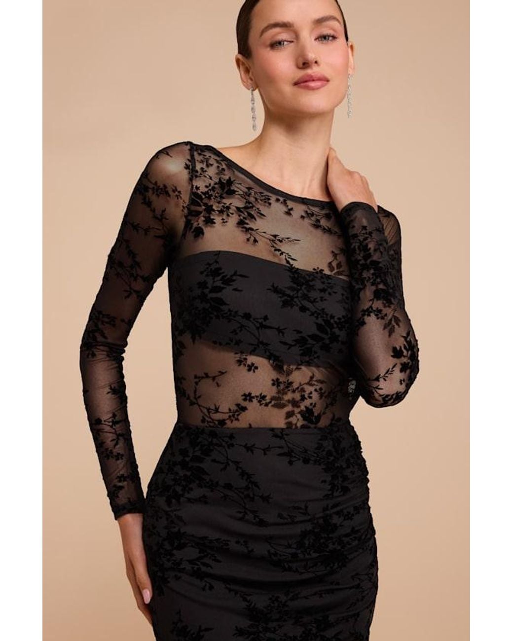 Lulus Natural Zena Lace Long Sleeve Maxi Dress