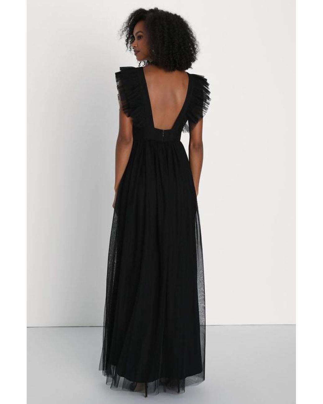 Lulus Black Simply Delighted Mesh Ruffled Backless Maxi Dress