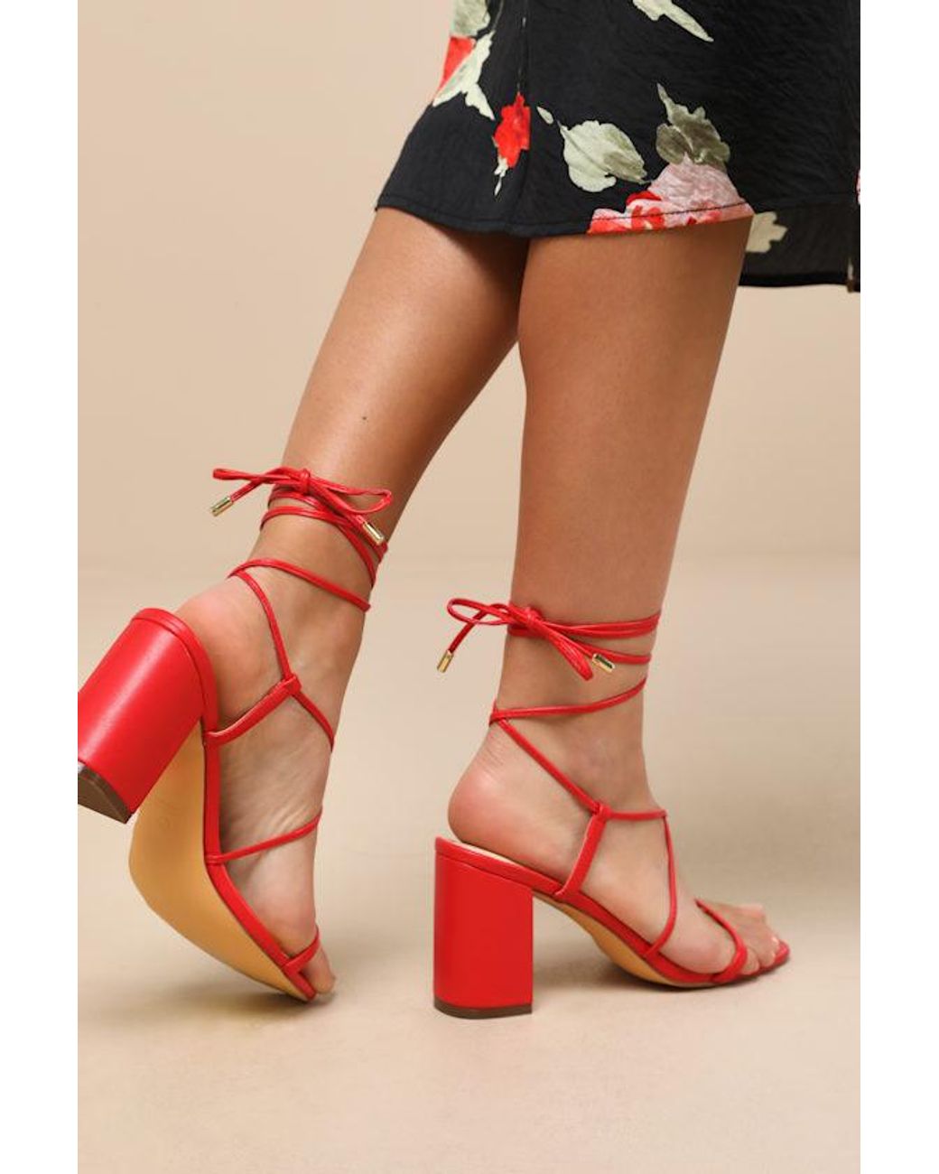 Lulus Red Aribaa Lace-Up High Heel Sandals