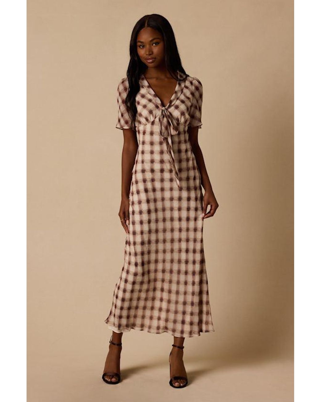 Lulus Brown Montebello & Plaid Maxi Dress